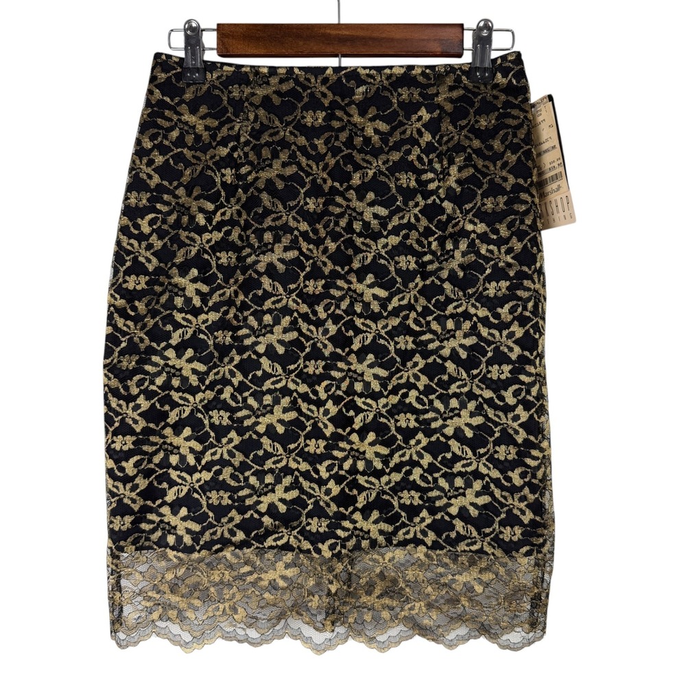 Vintage Workshop Clothing Women's Junior‎ Large Gold Black Lace Pencil Skirt NWT